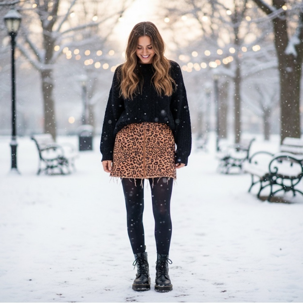 Free People leopard Print skirt full front zipper